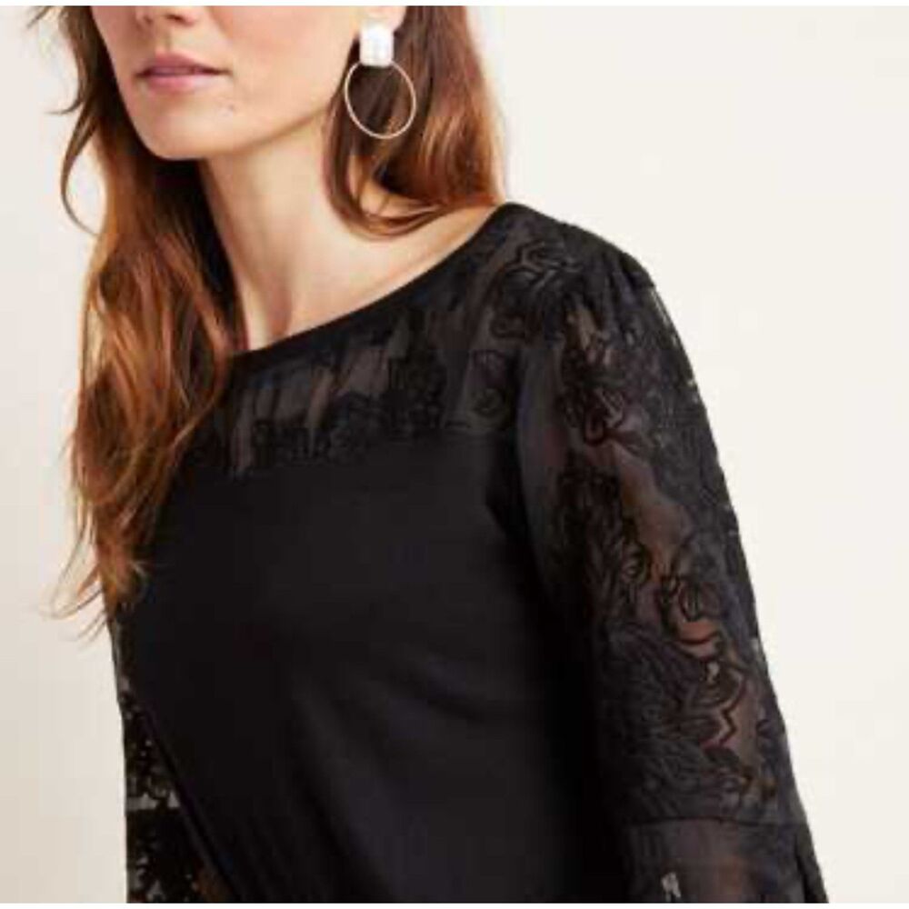 Tiny Semi Sheer Floral Lace Mesh Blouse Small